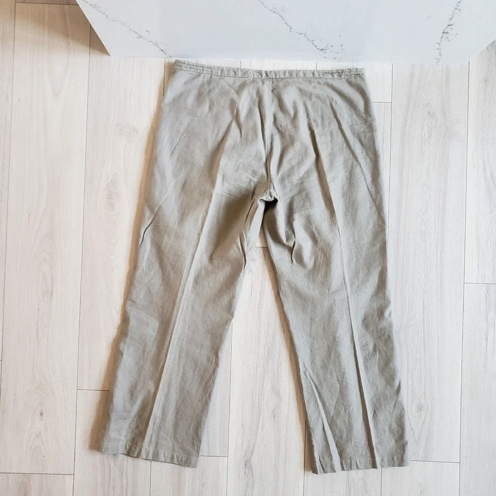Indeed Linen Pants Womens L Tan Wide Leg‎ Vintage Drawstring Trouser